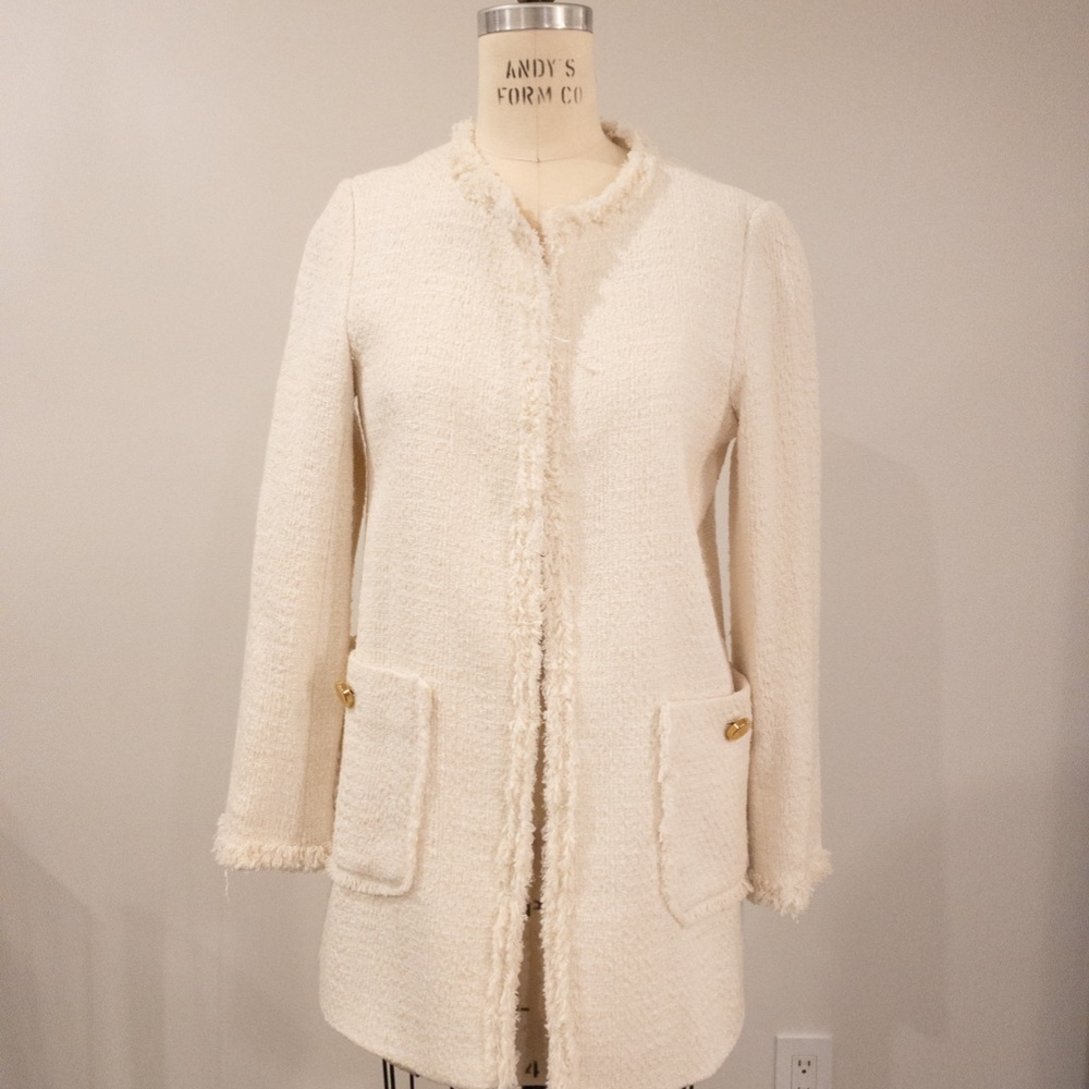 ZARA CREAM TWEED BOUCLE JACKET
